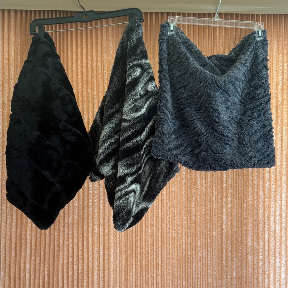 Luxurious Minky Black and Gray Throw Pillow Covers Set of 3